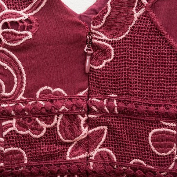Pretty, Fitted Burgundy Embroidered Dress from Anthropologie size 4 - Picture 3 of 6
